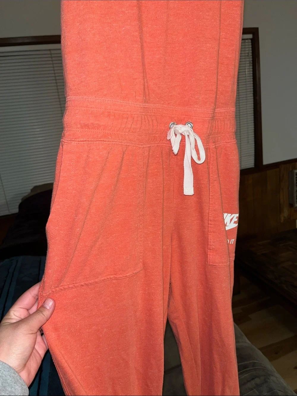 Women’s Nike Coral/Orange Terry Sleeveless Pantsuit with Drawstring Waist